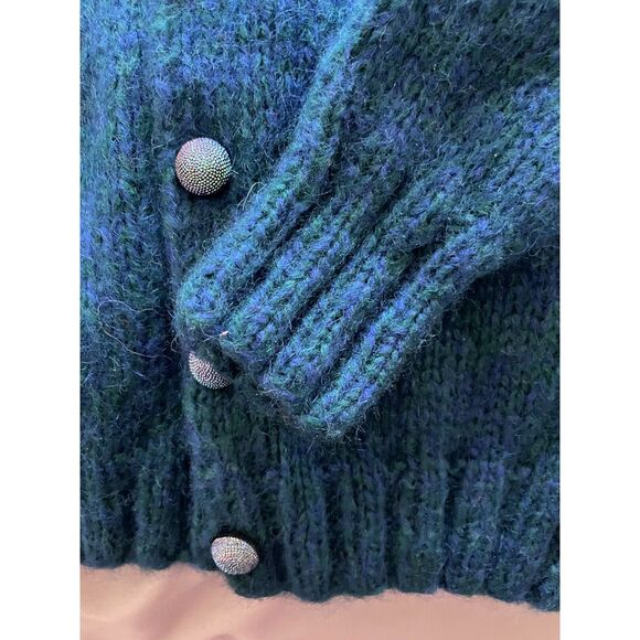 Vintage wool blend teal blue green handknit button up cardigan XS/S - Picture 3 of 9
